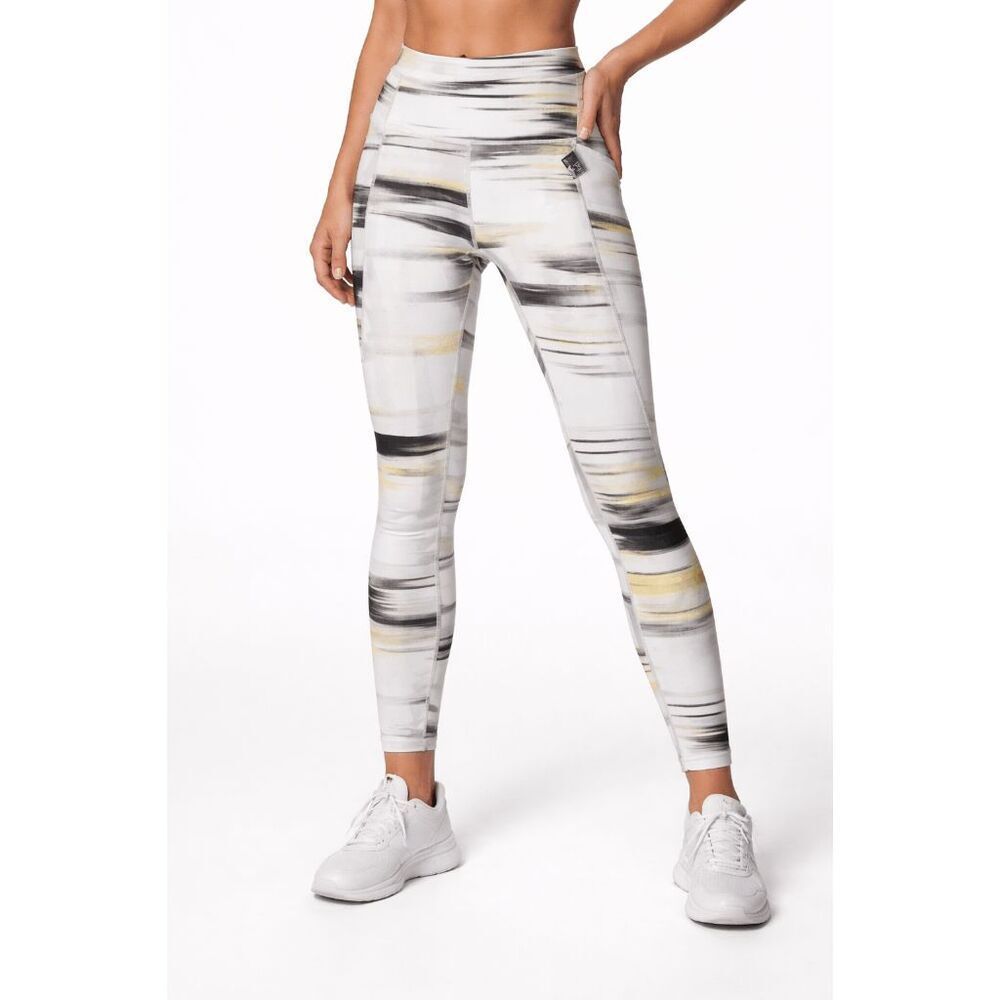 Women’s High Rise Athletic Leggings Pocket Abstract Stripe Yoga Gym Workout Pant